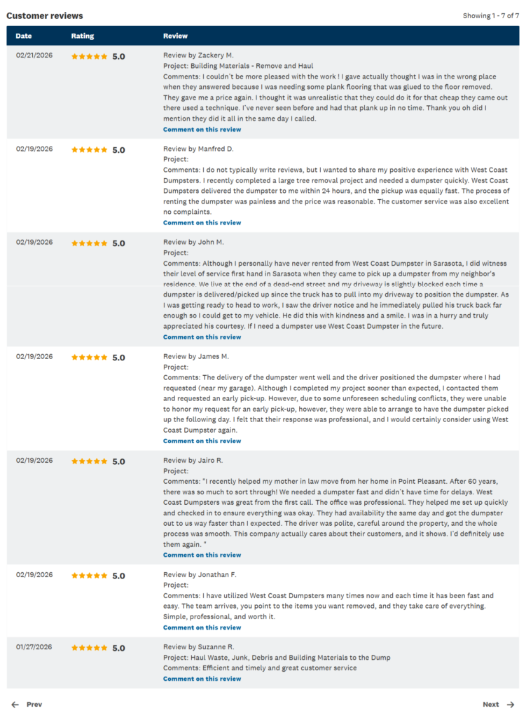 west coast dumpster reviews